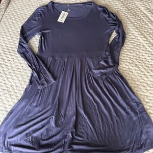 NWT AUSELILY Long Sleeve Swing Dress Purple Blue Rayon Spandex Size XL